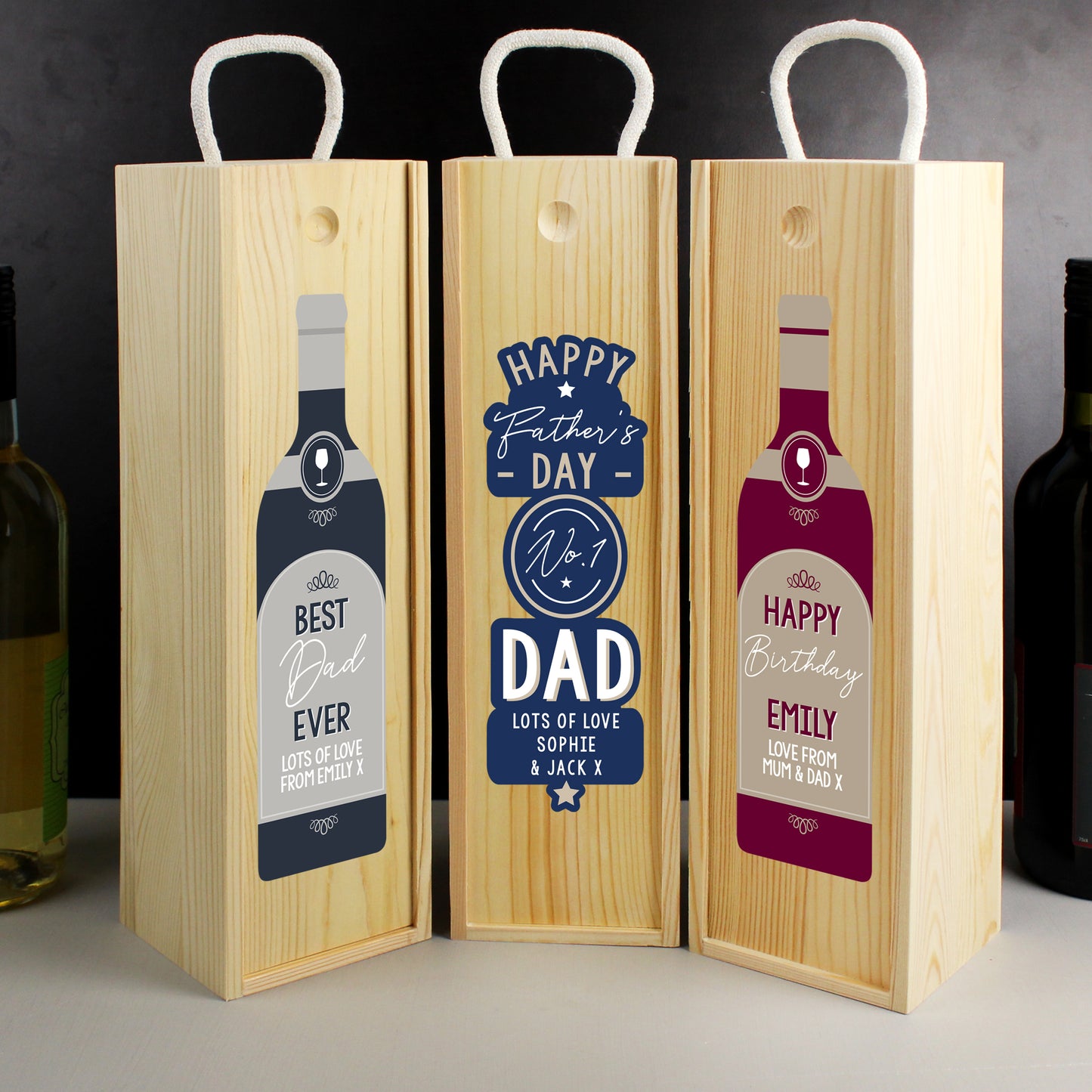 Personalised Free Text Grey Wooden Wine Bottle Box - image 5