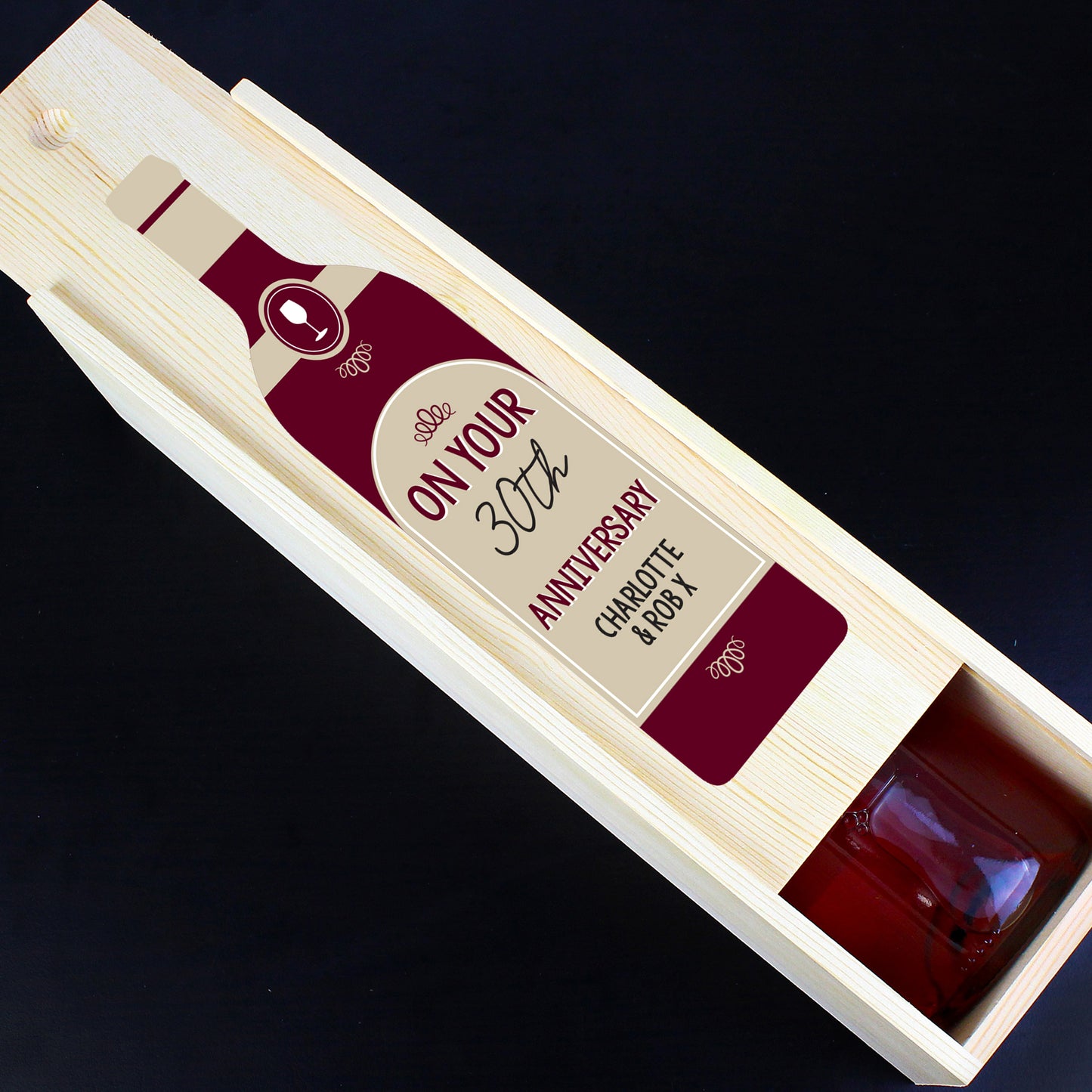 Personalised Free Text Red Wooden Wine Bottle Box - image 3
