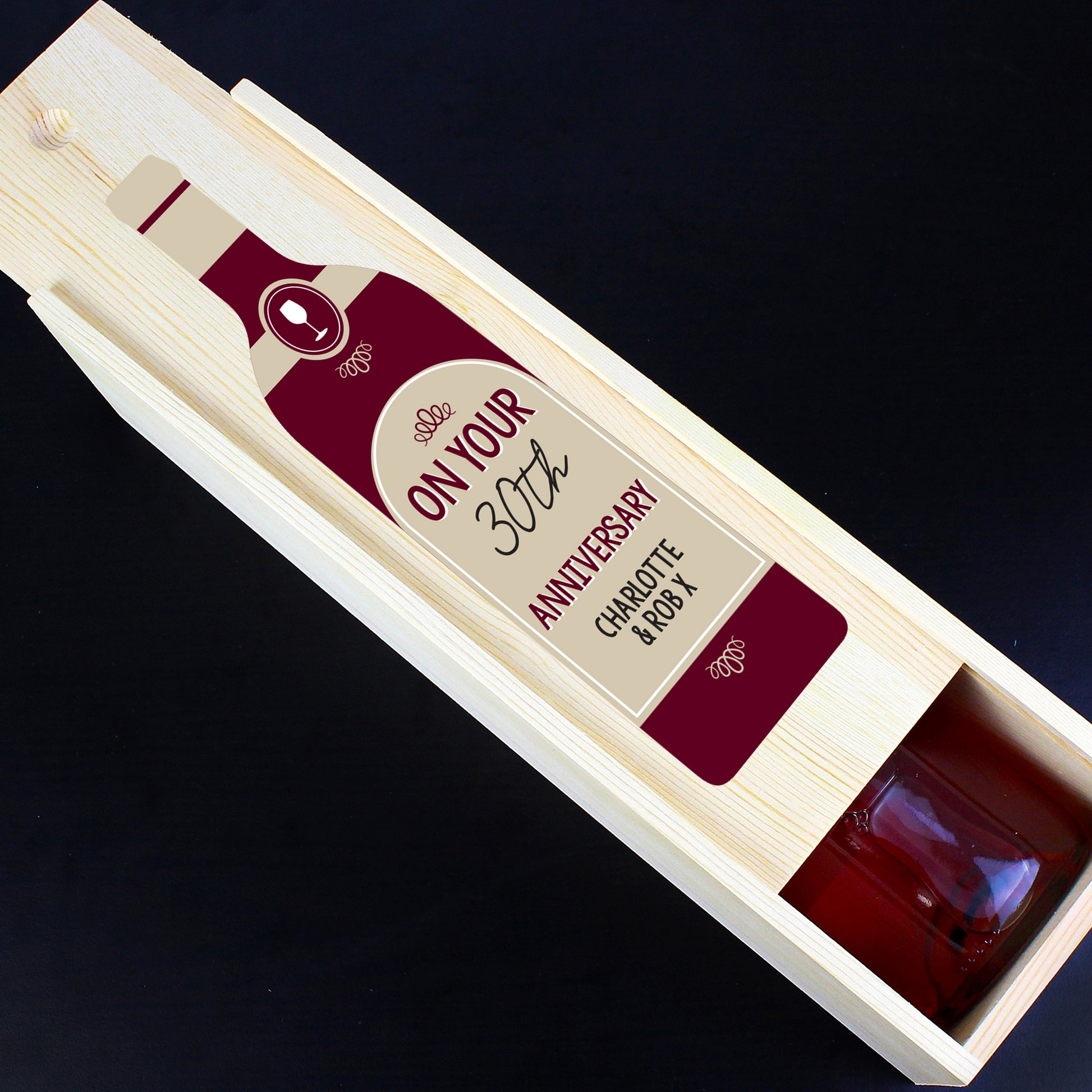 Personalised Free Text Red Wooden Wine Bottle Box - image 3