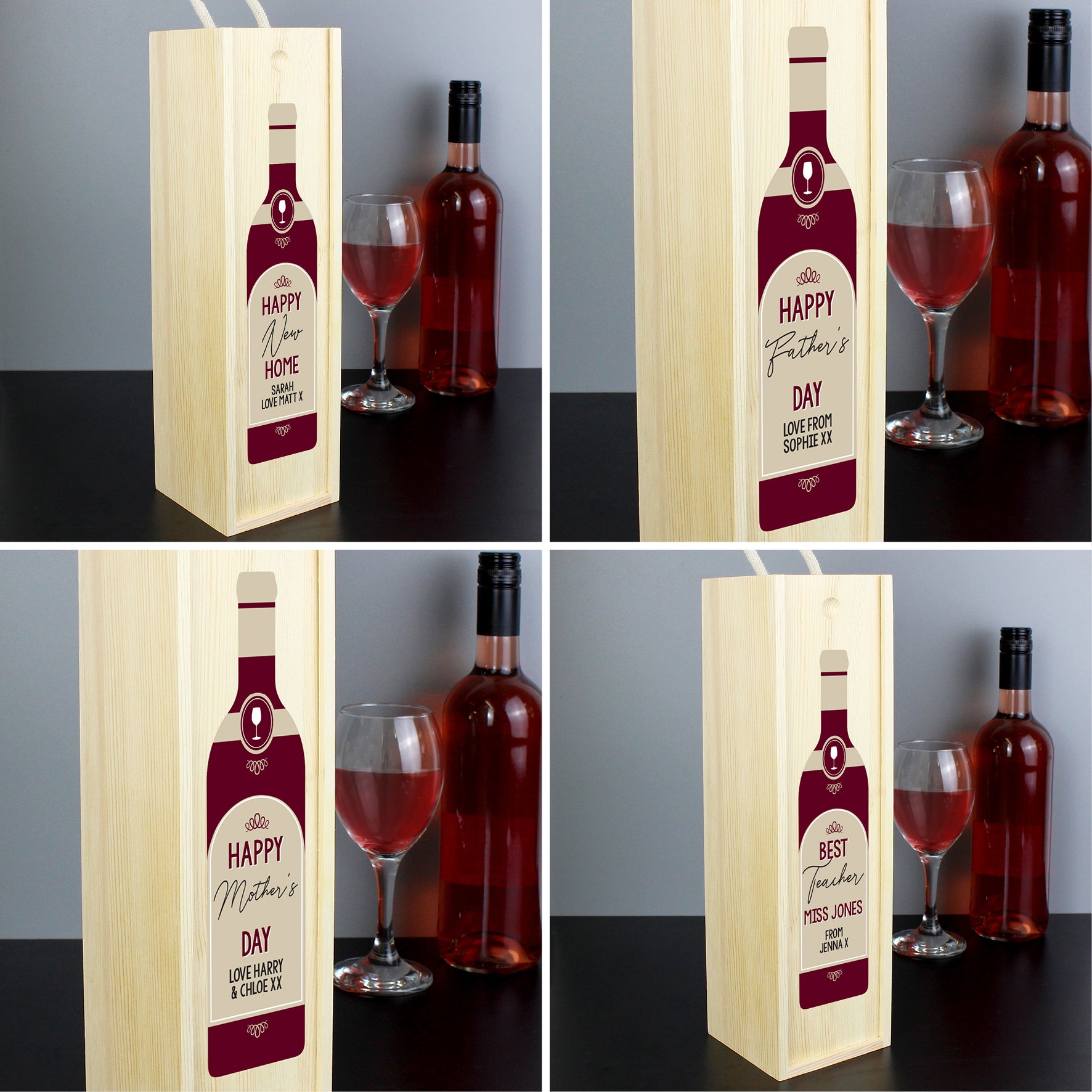 Personalised Free Text Red Wooden Wine Bottle Box - image 5