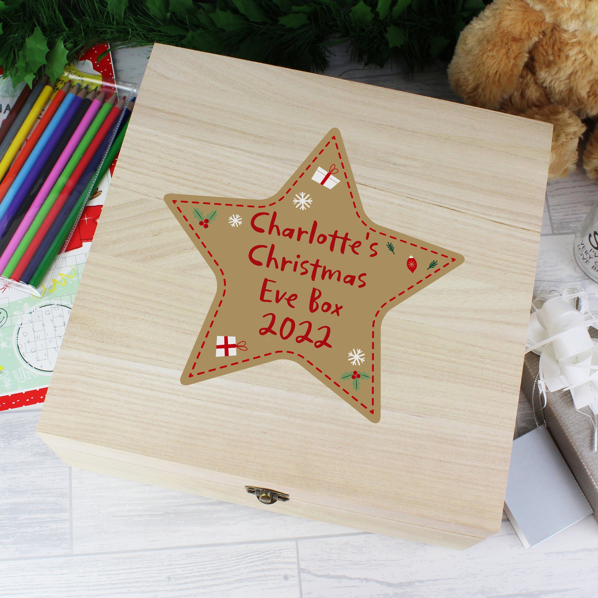 Personalised Christmas Star Large Wooden Keepsake Box - image 2