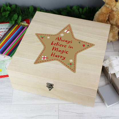 Personalised Christmas Star Large Wooden Keepsake Box - image 3