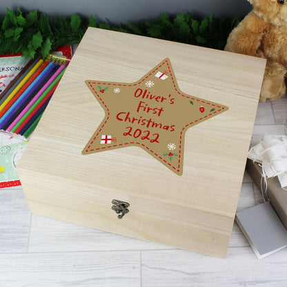 Personalised Christmas Star Large Wooden Keepsake Box - image 4
