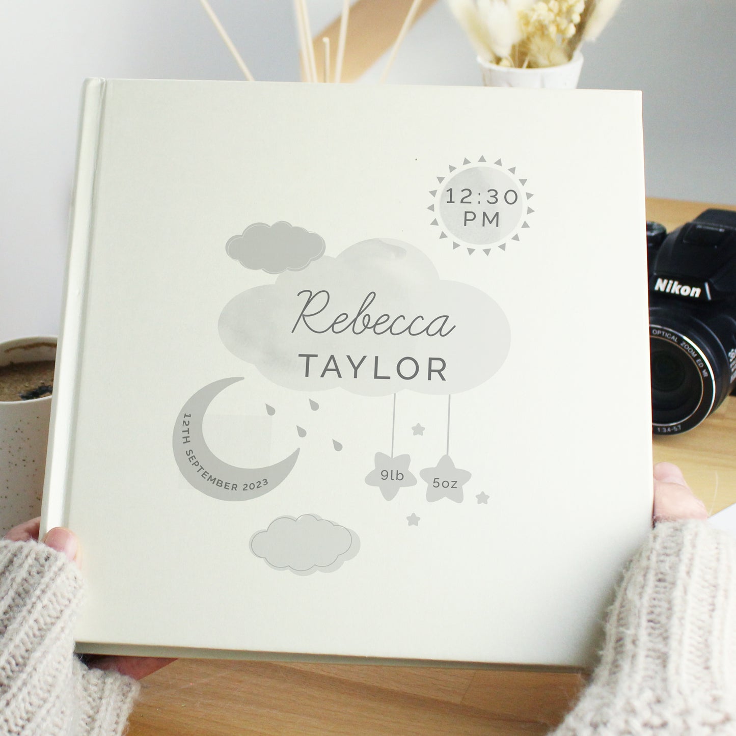 Personalised New Baby Moon & Stars Square Photo Album - image 3