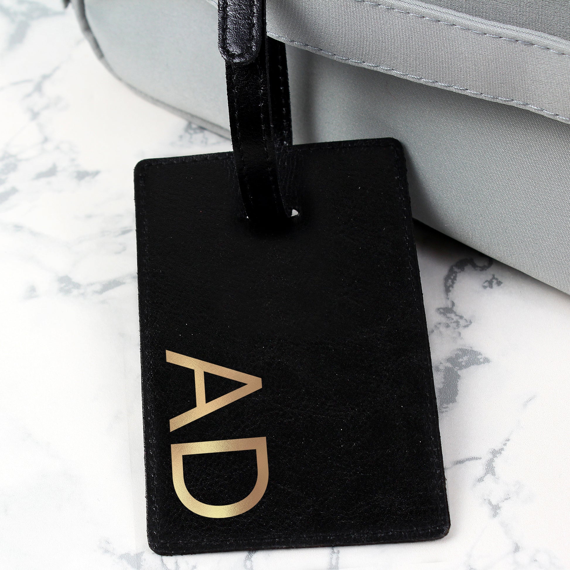 Personalised Gold Initials Black Luggage Tag from Heartfelt Gifts