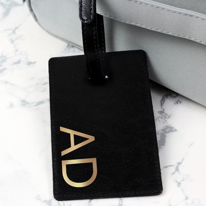 Personalised Gold Initials Black Luggage Tag from Heartfelt Gifts