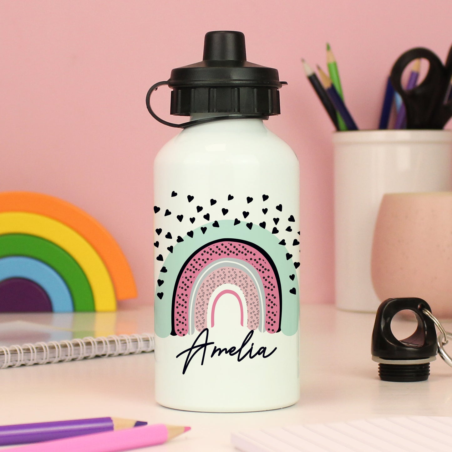 Personalised Rainbow White Drinks Bottle - image 2
