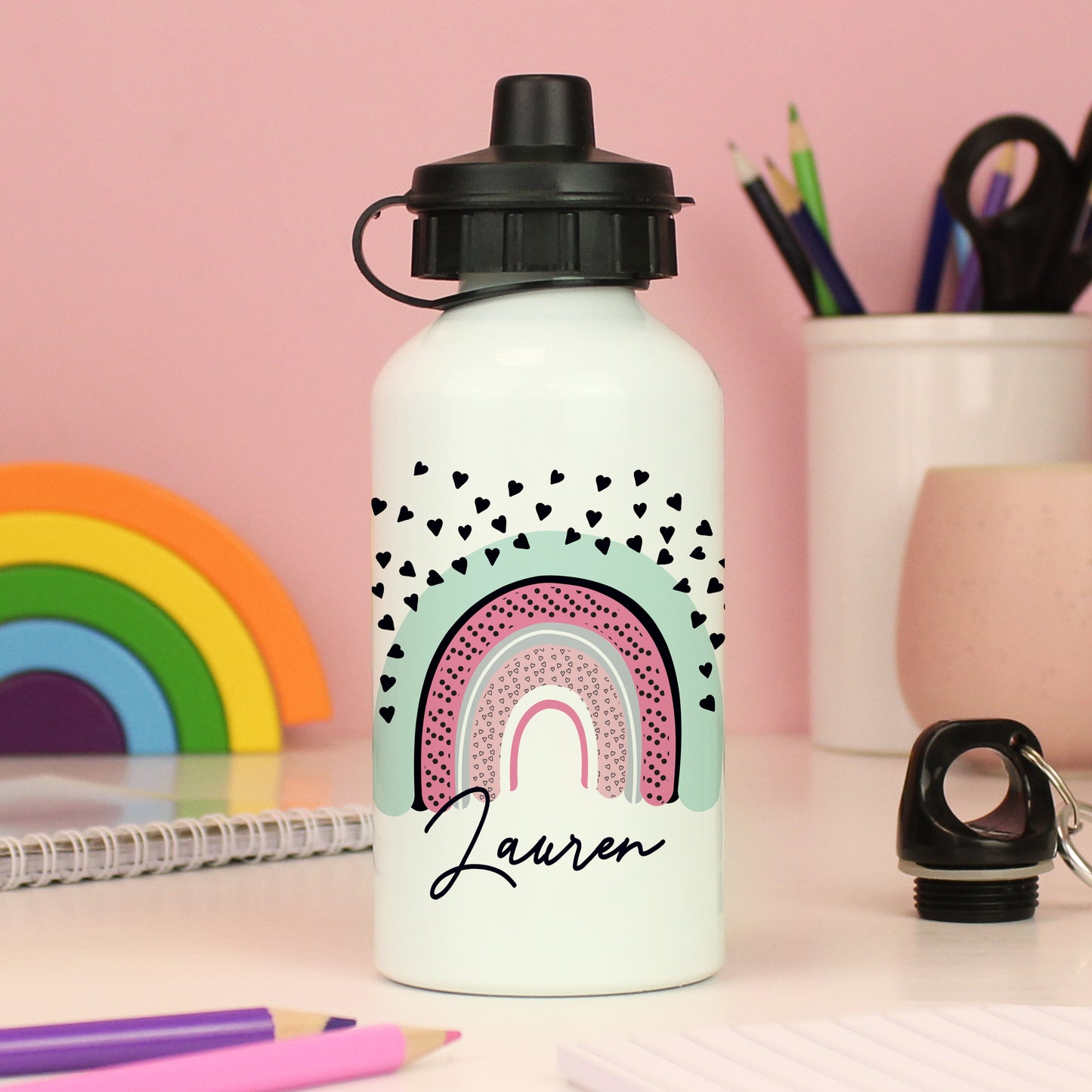 Personalised Rainbow White Drinks Bottle - image 4