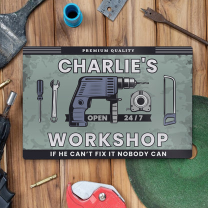 Personalised Workshop Metal Sign – Dad DIY Shed Birthday Gift