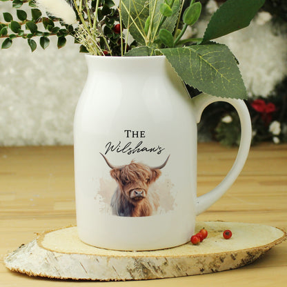 Personalised Highland Cow Flower Jug Vase from Heartfelt Gifts