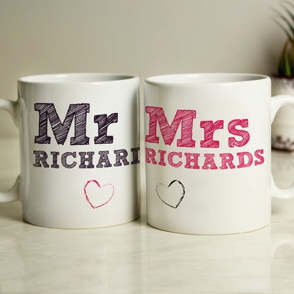 Personalised Mr & Mrs Sketch Mug Set from Heartfelt Gifts