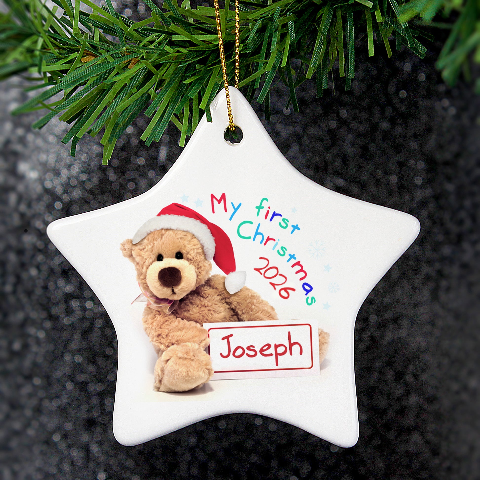 Personalised My First Christmas Teddy Ceramic Star Decoration - image 2