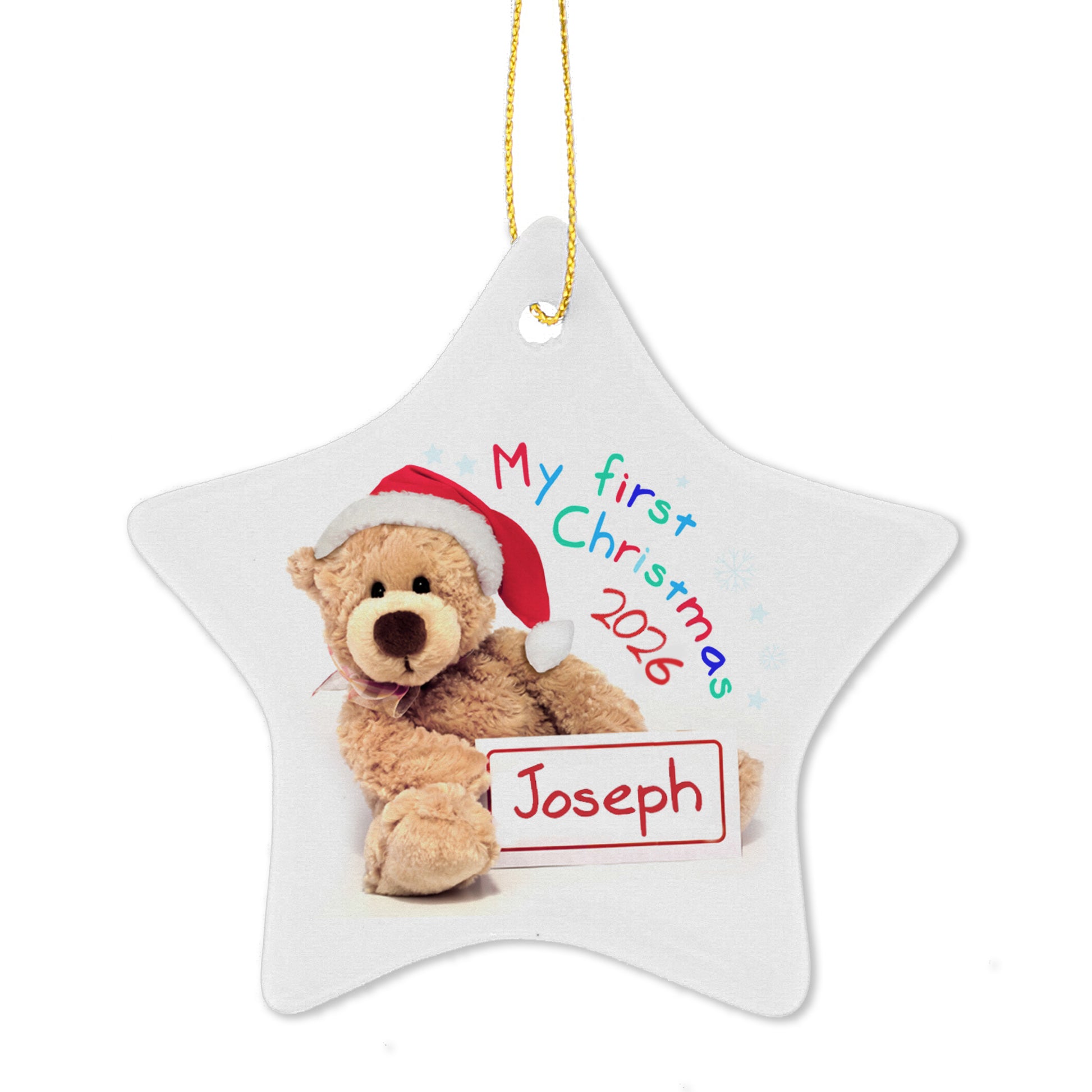 Personalised My First Christmas Teddy Ceramic Star Decoration - image 3