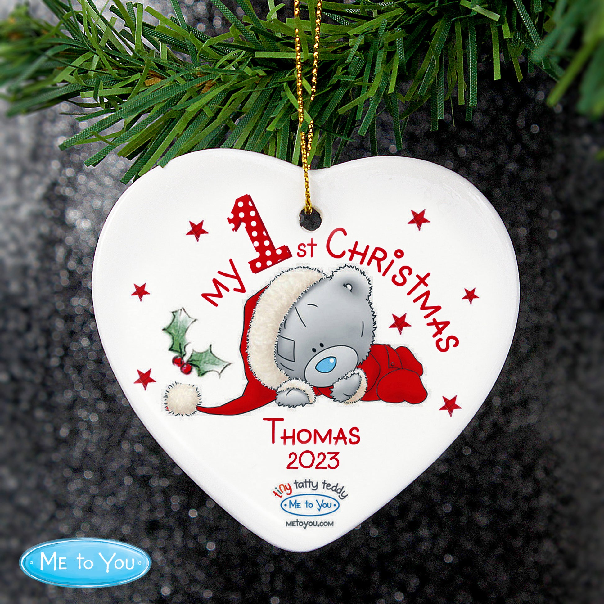 Personalised Me to You My 1st Christmas Ceramic Heart Decoration - image 2