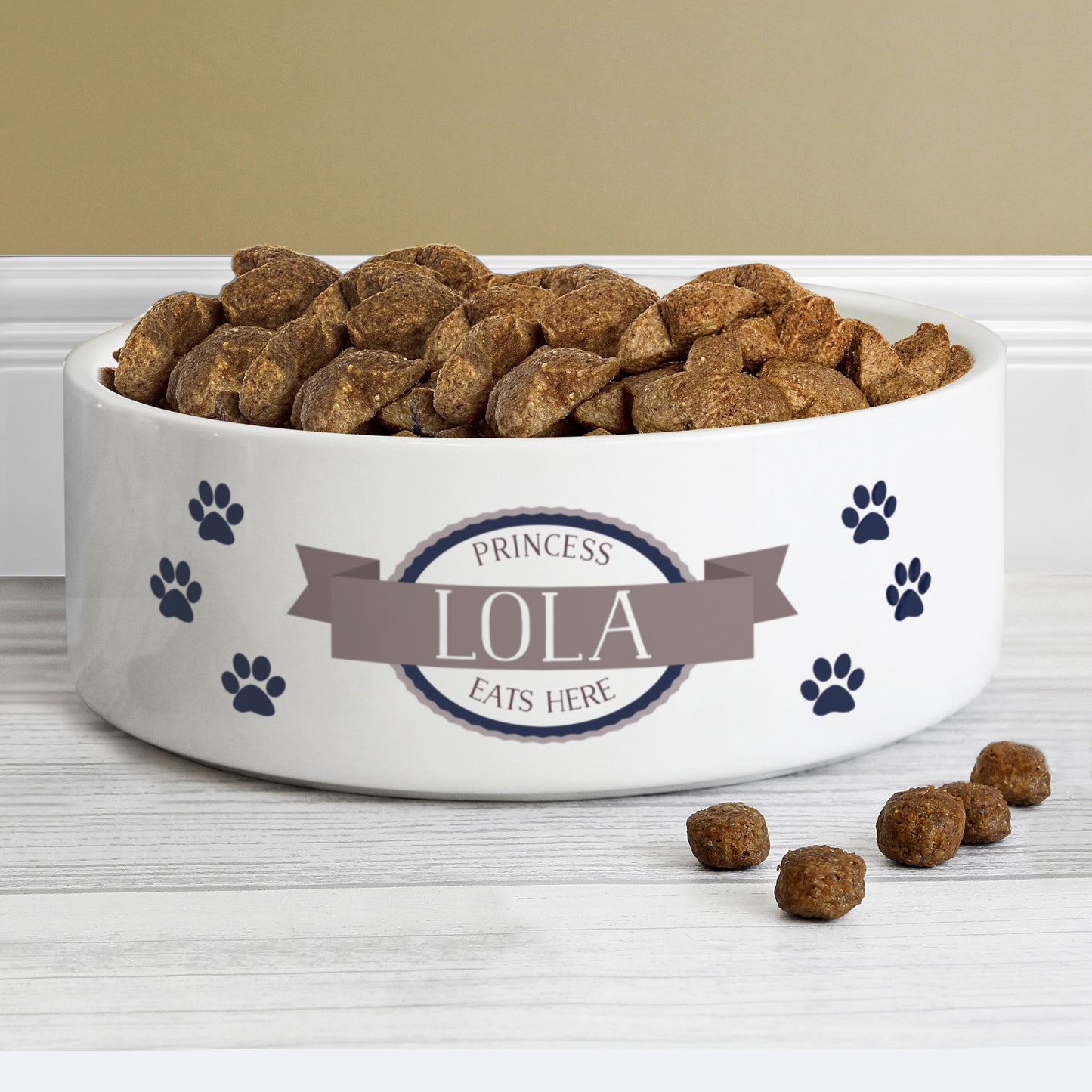Personalised Blue Paws 15cm Medium White Pet Bowl from Heartfelt Gifts