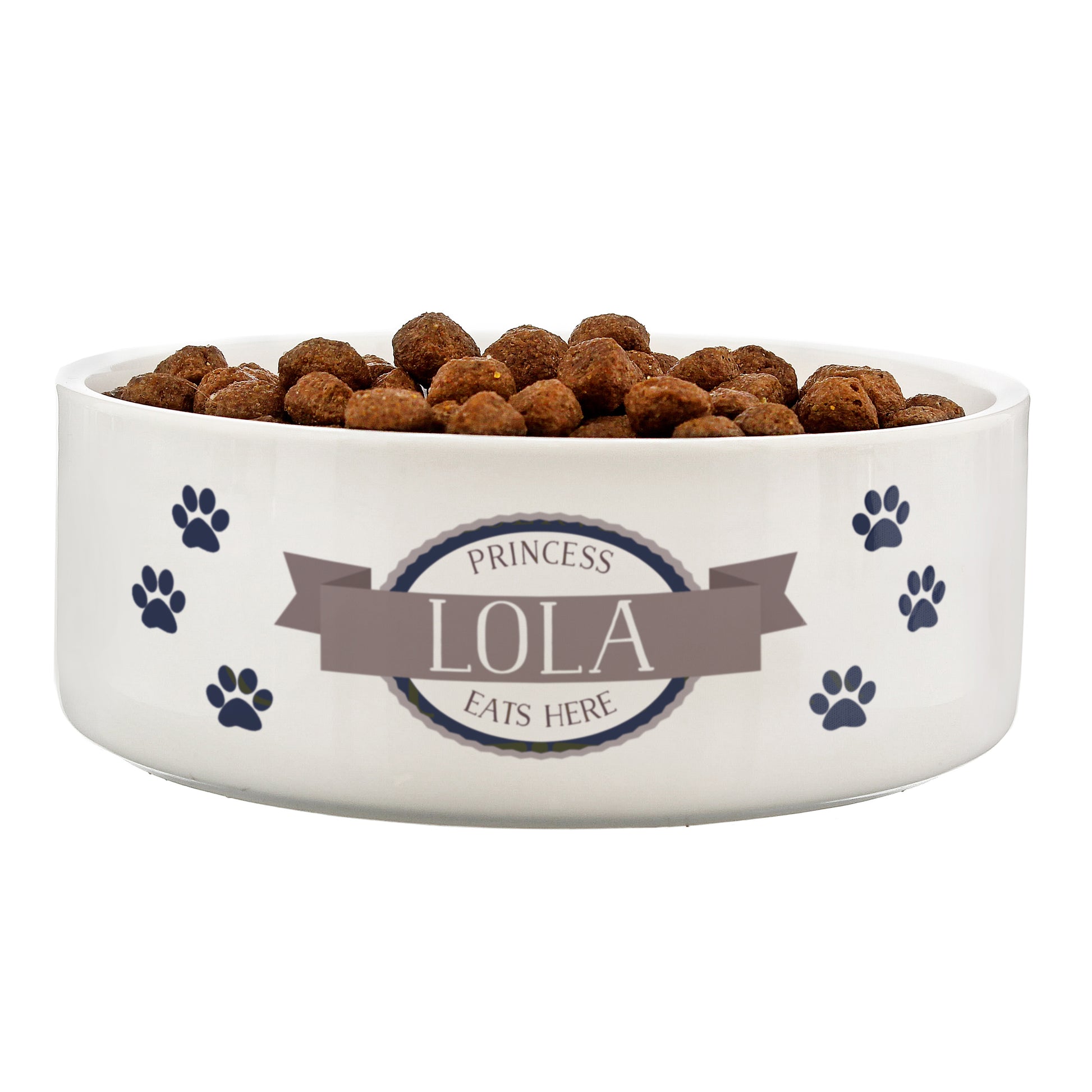 Personalised Blue Paws 15cm Medium White Pet Bowl - image 2