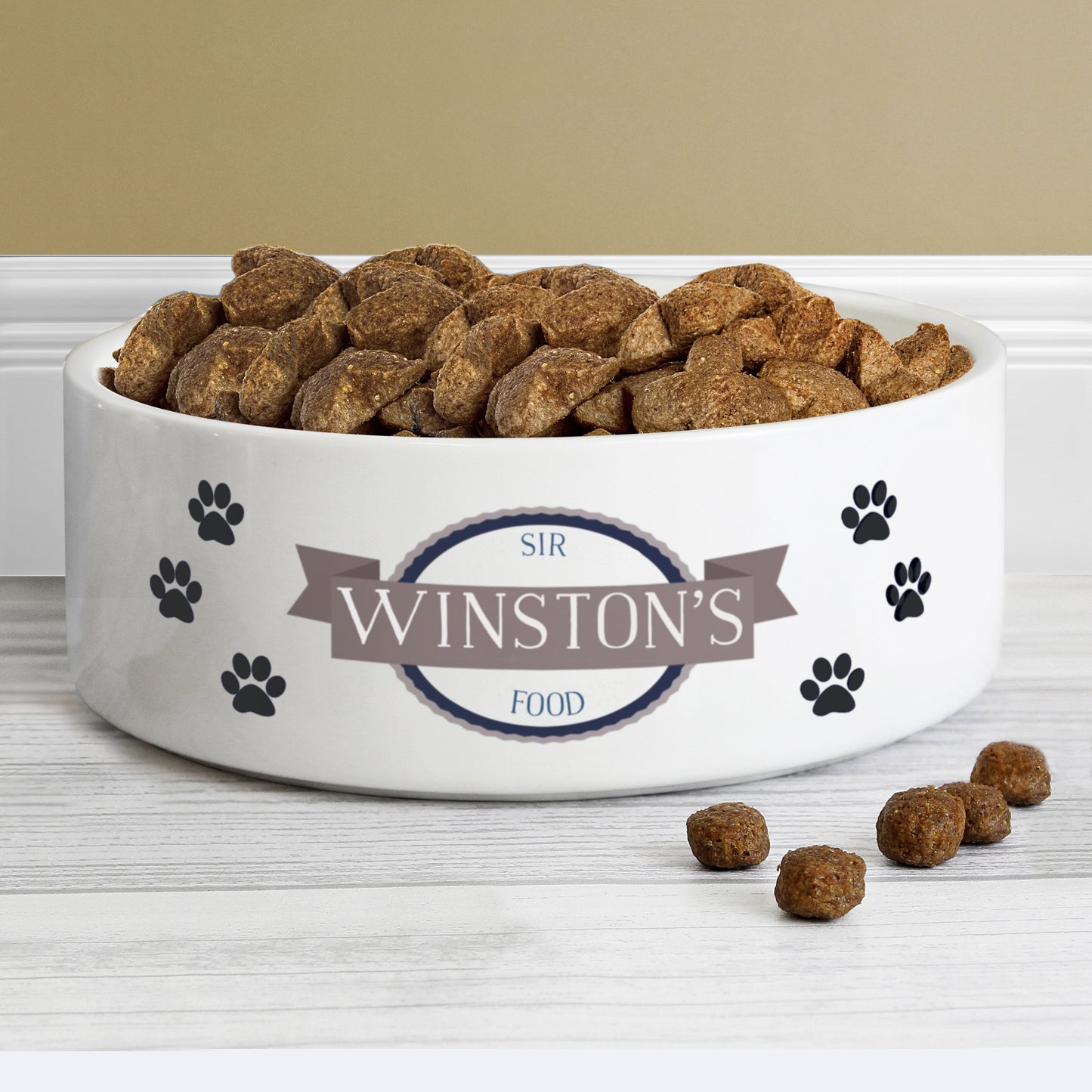 Personalised Blue Paws 15cm Medium White Pet Bowl - image 3