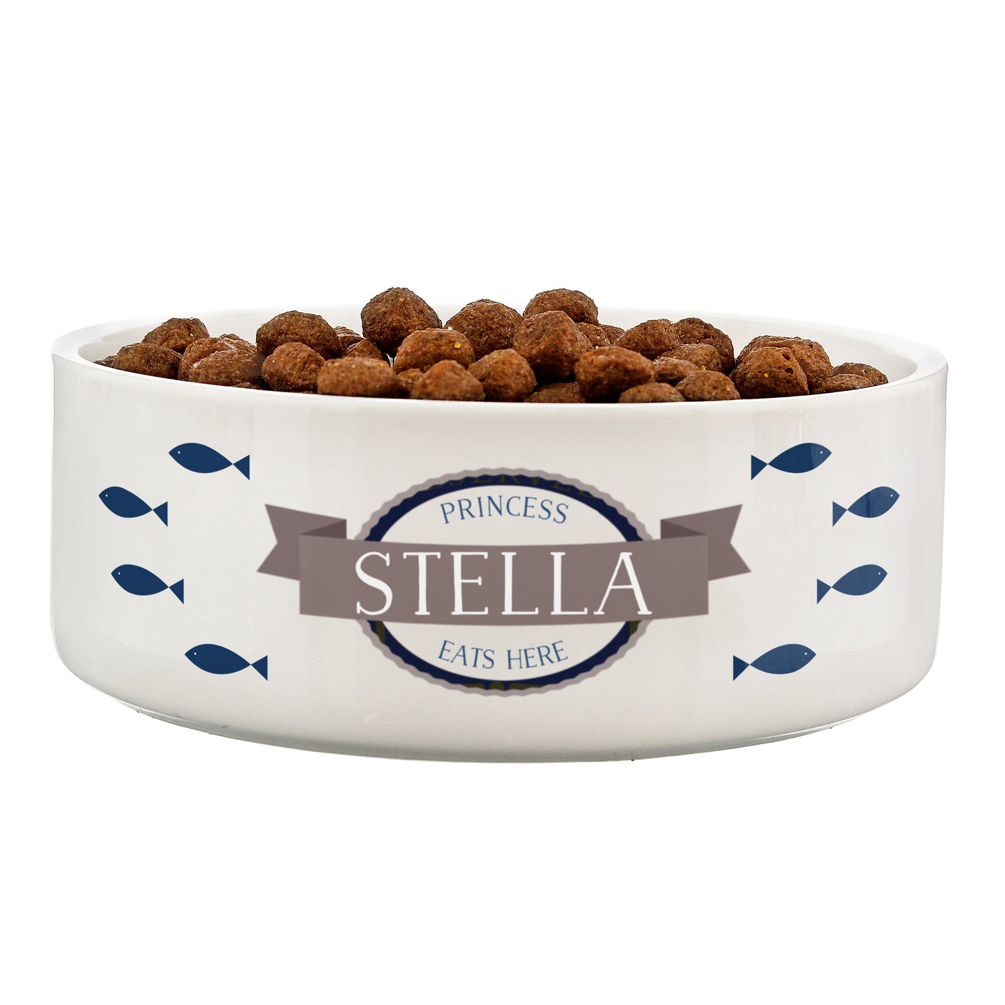 Personalised Blue Fish 15cm Medium White Pet Bowl - image 2