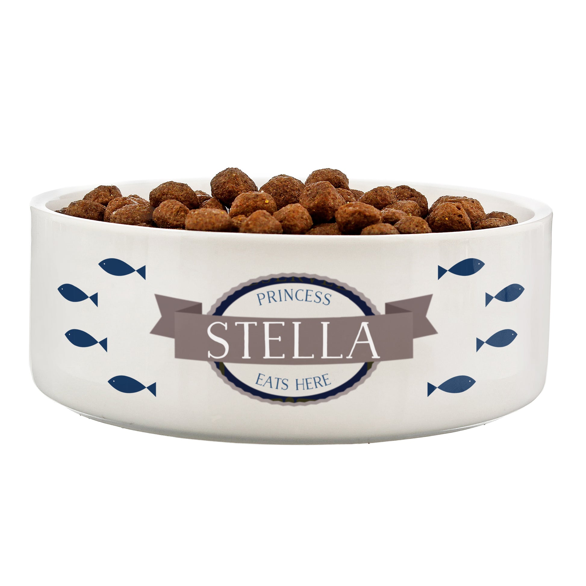 Personalised Blue Fish 15cm Medium White Pet Bowl - image 2