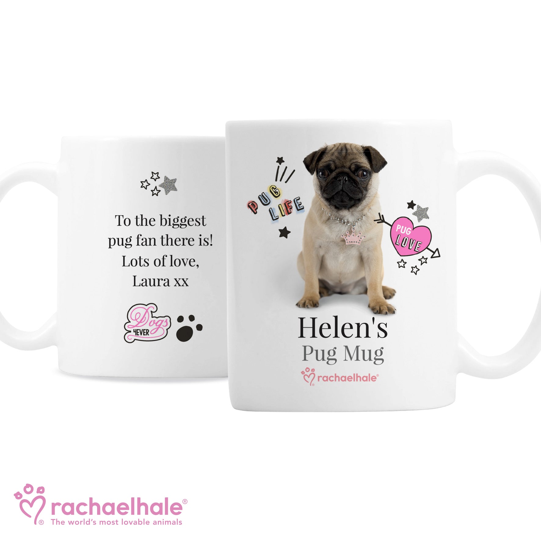 Personalised Rachael Hale Doodle Pug Mug - image 2