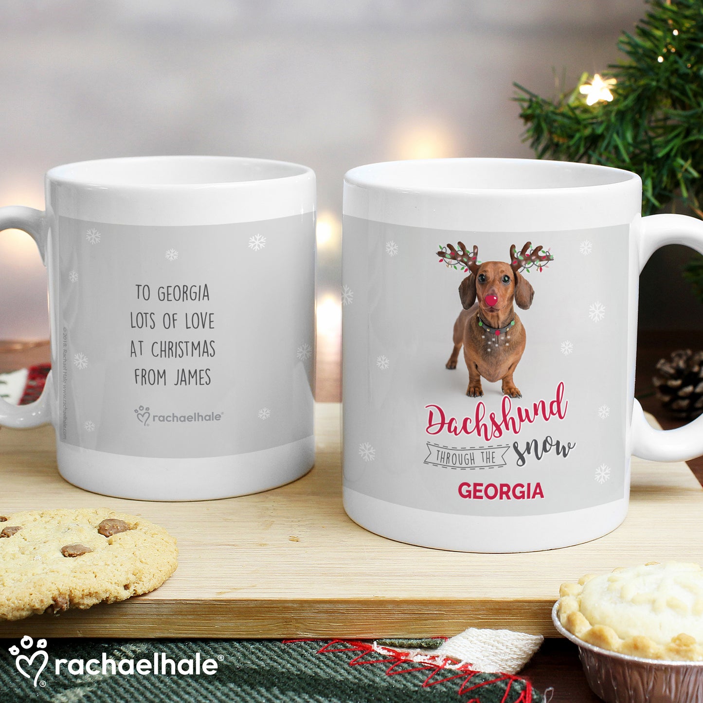 Personalised Rachael Hale Christmas Dachshund Through the Snow Mug - image 3