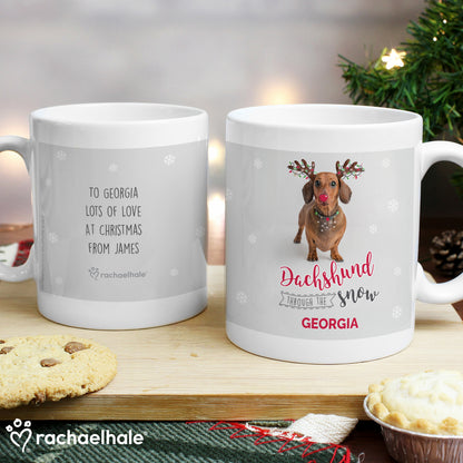 Personalised Rachael Hale Christmas Dachshund Through the Snow Mug - image 3