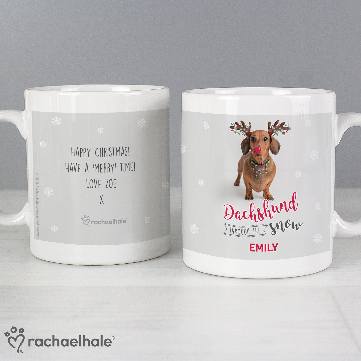 Personalised Rachael Hale Christmas Dachshund Through the Snow Mug - image 4