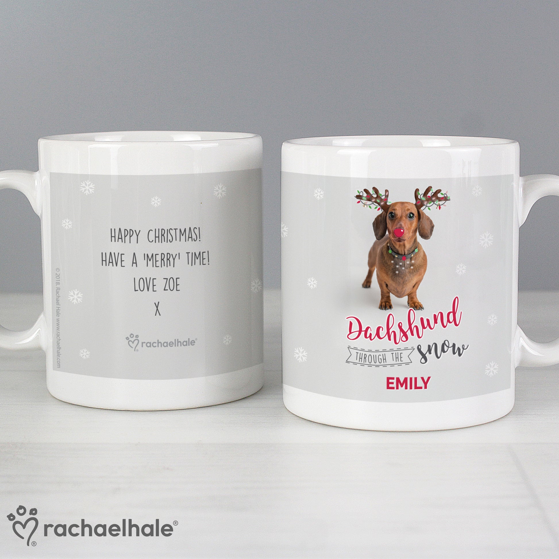 Personalised Rachael Hale Christmas Dachshund Through the Snow Mug - image 4
