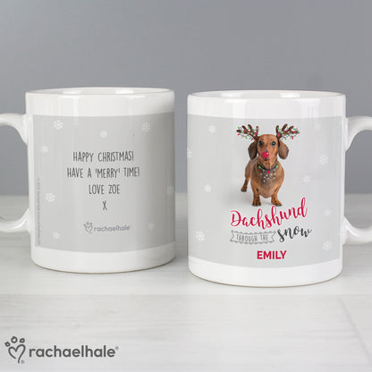 Personalised Rachael Hale Christmas Dachshund Through the Snow Mug - image 4