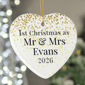 Personalised Mr and Mrs 1st Christmas Ceramic Heart Decoration from Heartfelt Gifts