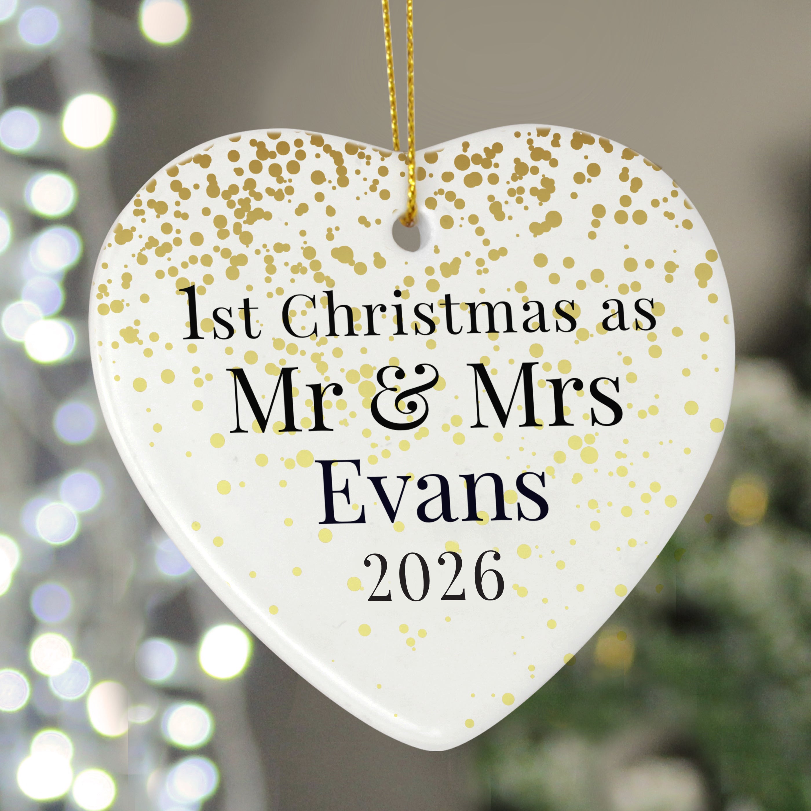 Personalised Mr and Mrs 1st Christmas Ceramic Heart Decoration from Heartfelt Gifts
