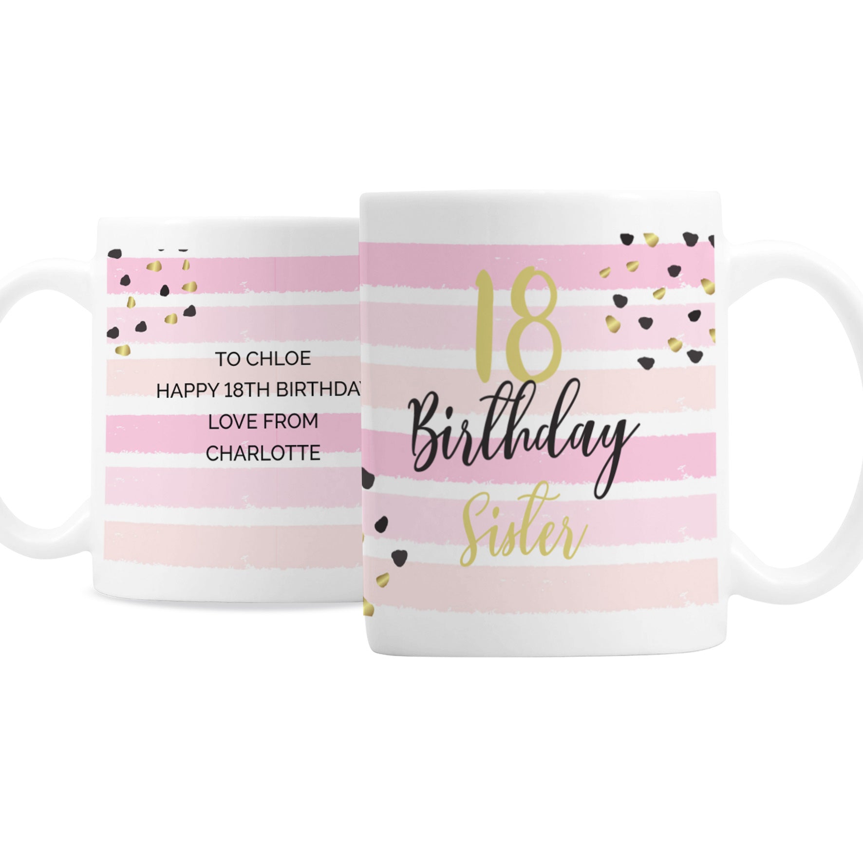 Personalised Birthday Gold and Pink Stripe Mug - image 2