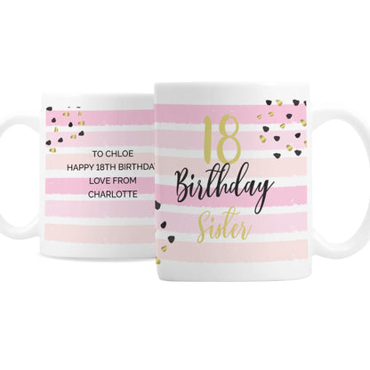 Personalised Birthday Gold and Pink Stripe Mug - image 2