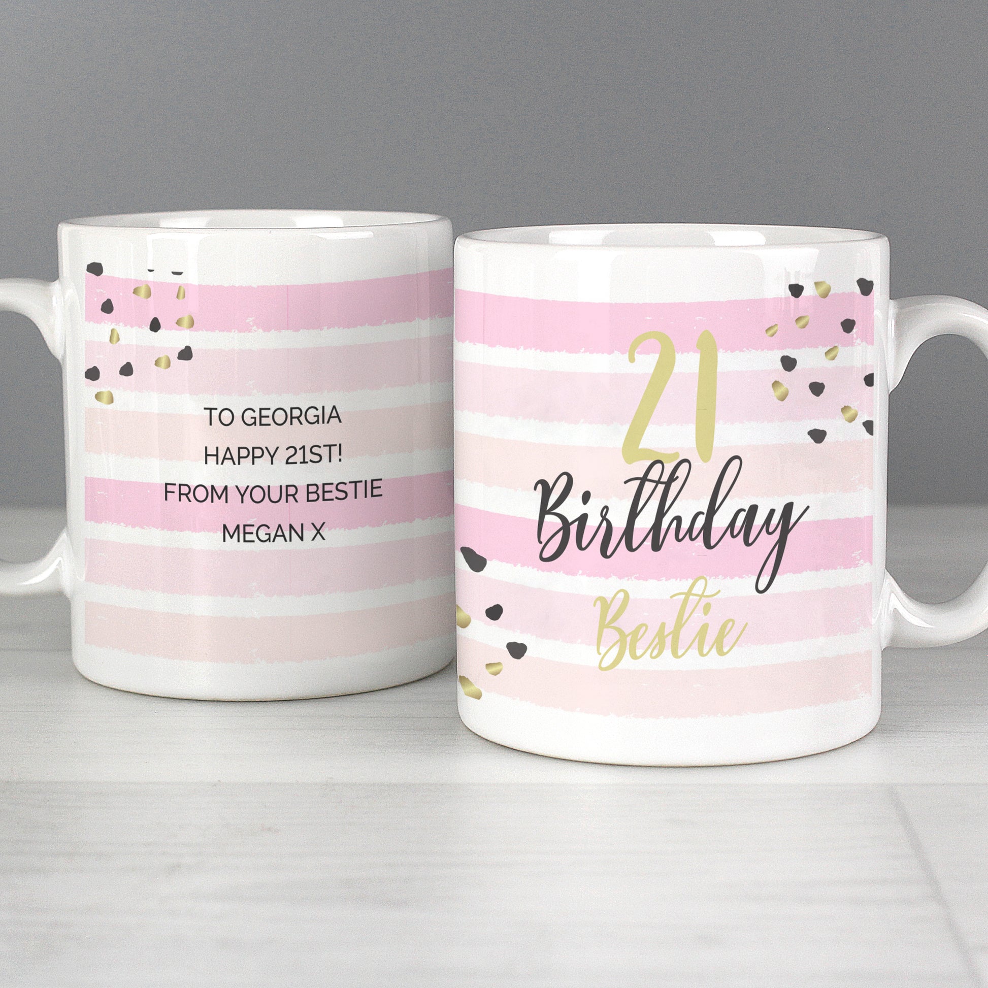 Personalised Birthday Gold and Pink Stripe Mug - image 4