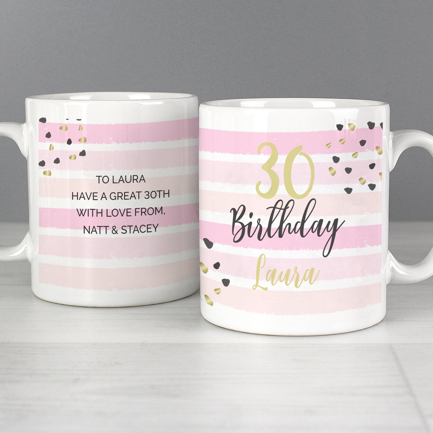 Personalised Birthday Gold and Pink Stripe Mug - image 5