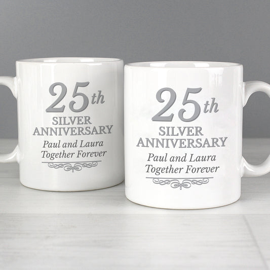 Personalised 25th Silver Anniversary Mug Set from Heartfelt Gifts