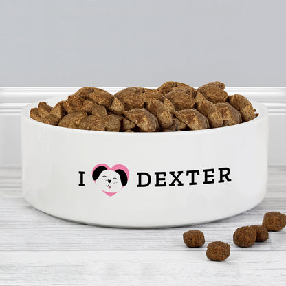 Personalised I Love my Dog - Cute Design 15cm Medium Ceramic White Pet Bowl from Heartfelt Gifts