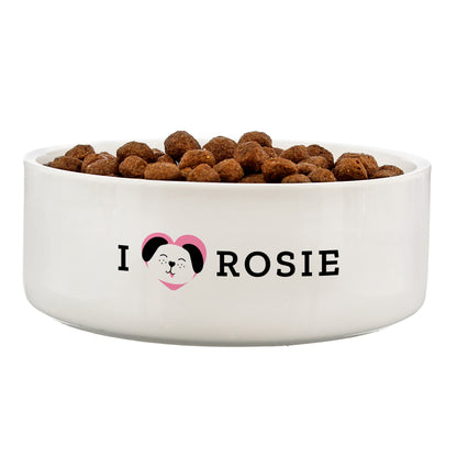 Personalised I Love my Dog - Cute Design 15cm Medium Ceramic White Pet Bowl - image 2