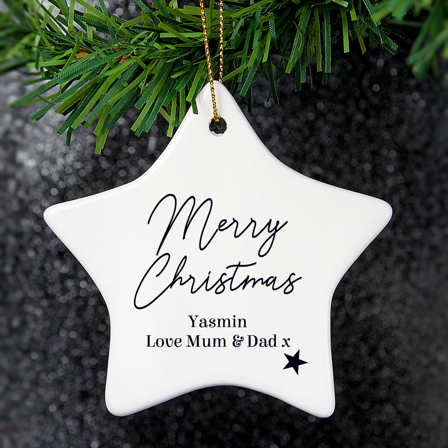 Personalised Free Text Ceramic Star Decoration from Heartfelt Gifts