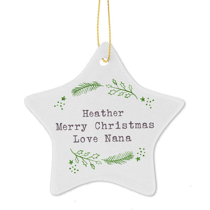 Personalised Christmas Holly Ceramic Star Decoration - image 2