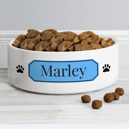 Personalised Blue Plaque 15cm Medium Pet Bowl from Heartfelt Gifts