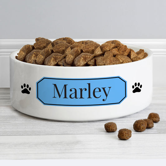 Personalised Blue Plaque 15cm Medium Pet Bowl from Heartfelt Gifts