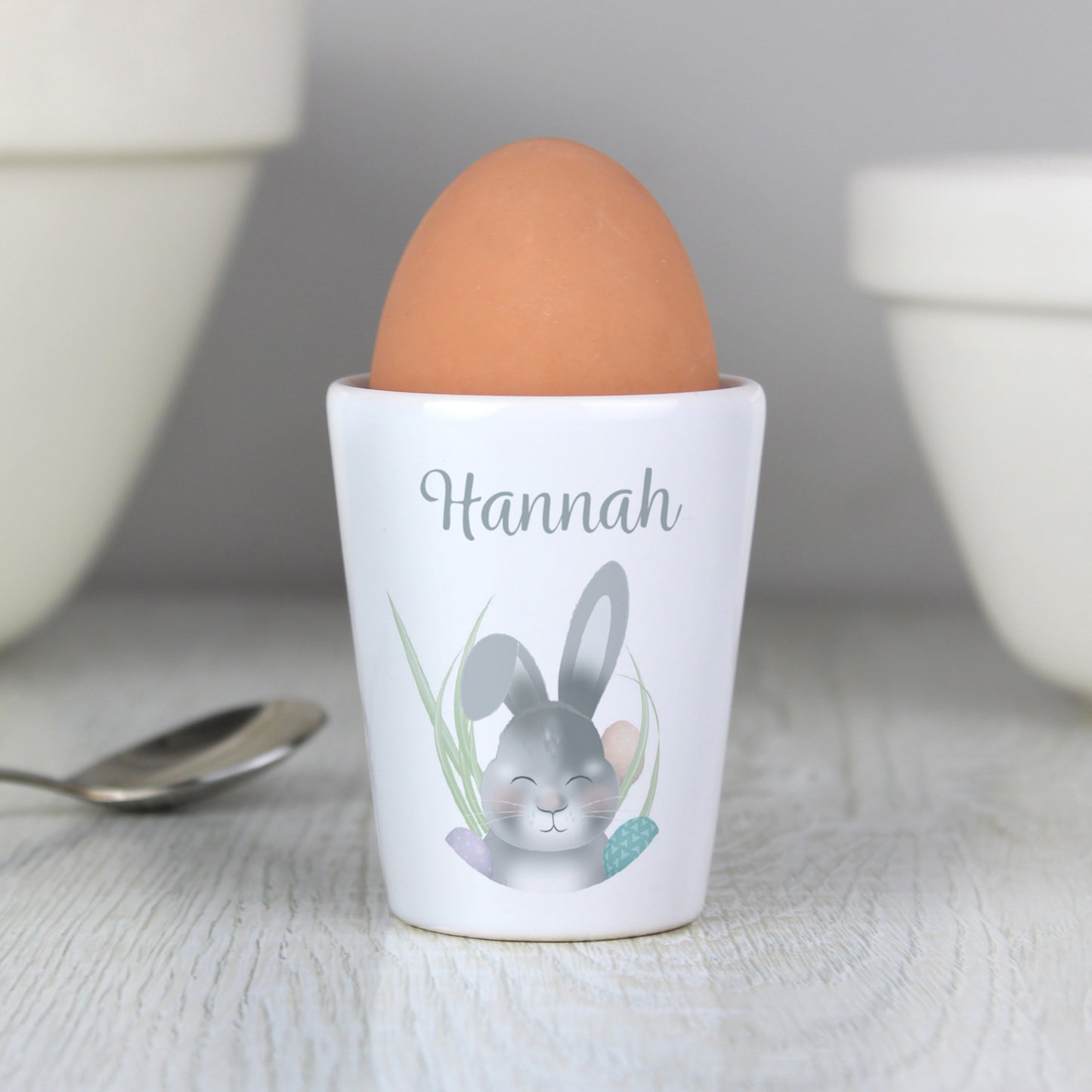 Personalised Grey Easter Bunny Egg Cup from Heartfelt Gifts