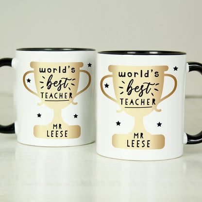 Personalised World's Best Teacher Trophy Black Handled Mug - image 3