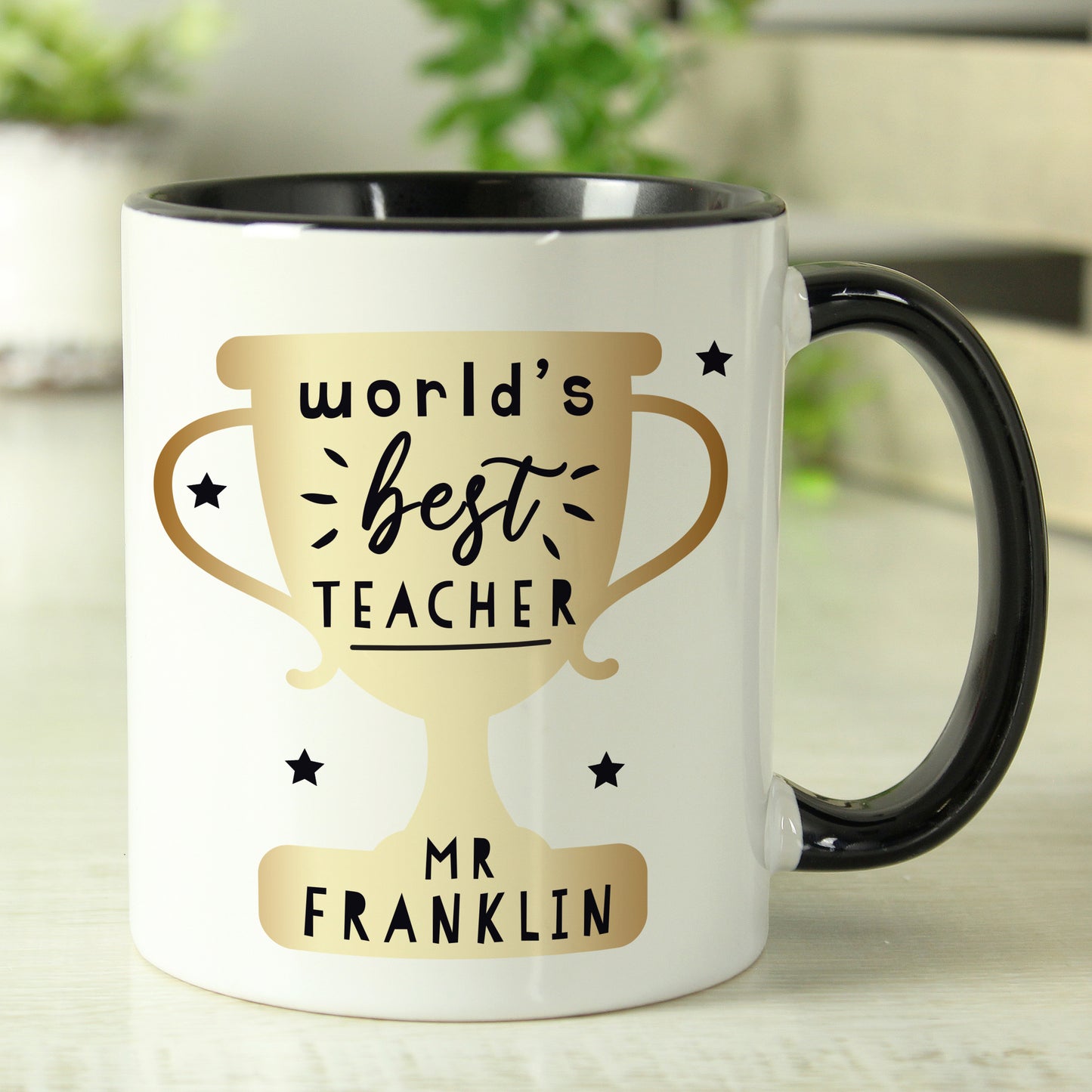 Personalised World's Best Teacher Trophy Black Handled Mug - image 4