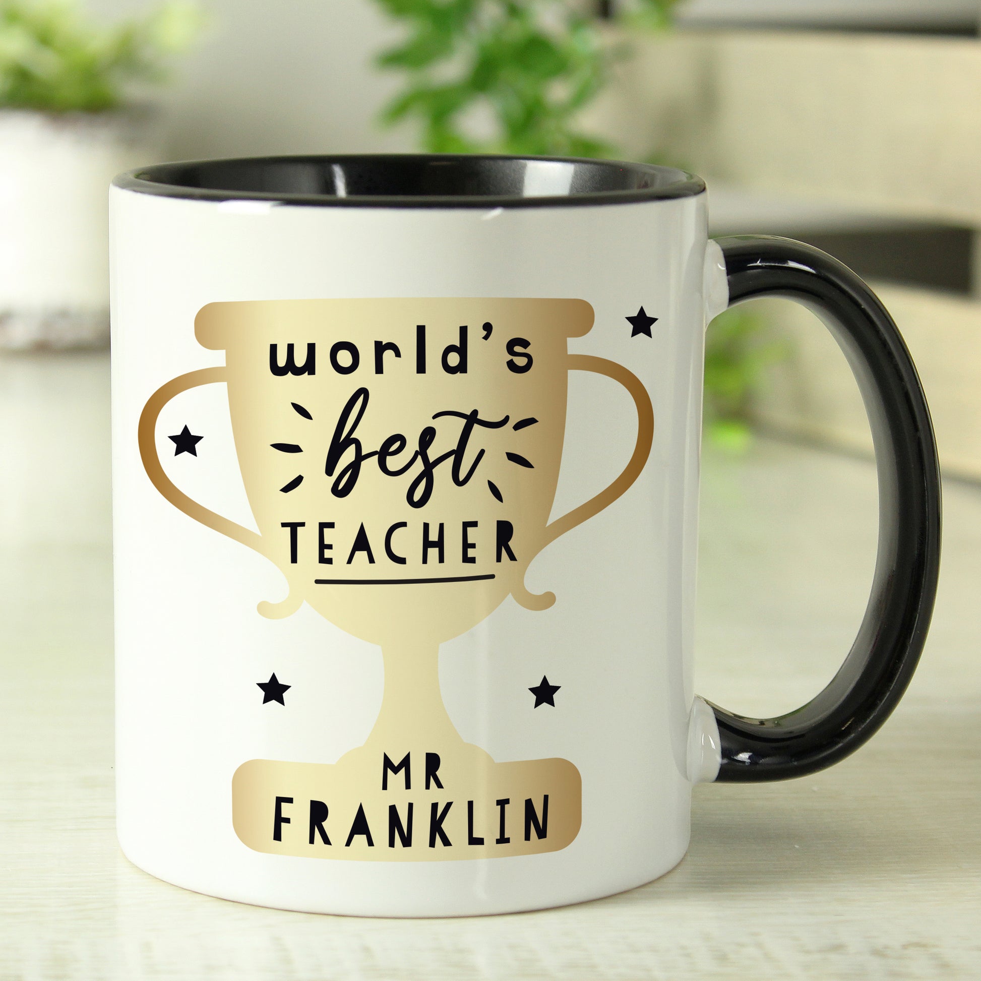Personalised World's Best Teacher Trophy Black Handled Mug - image 4
