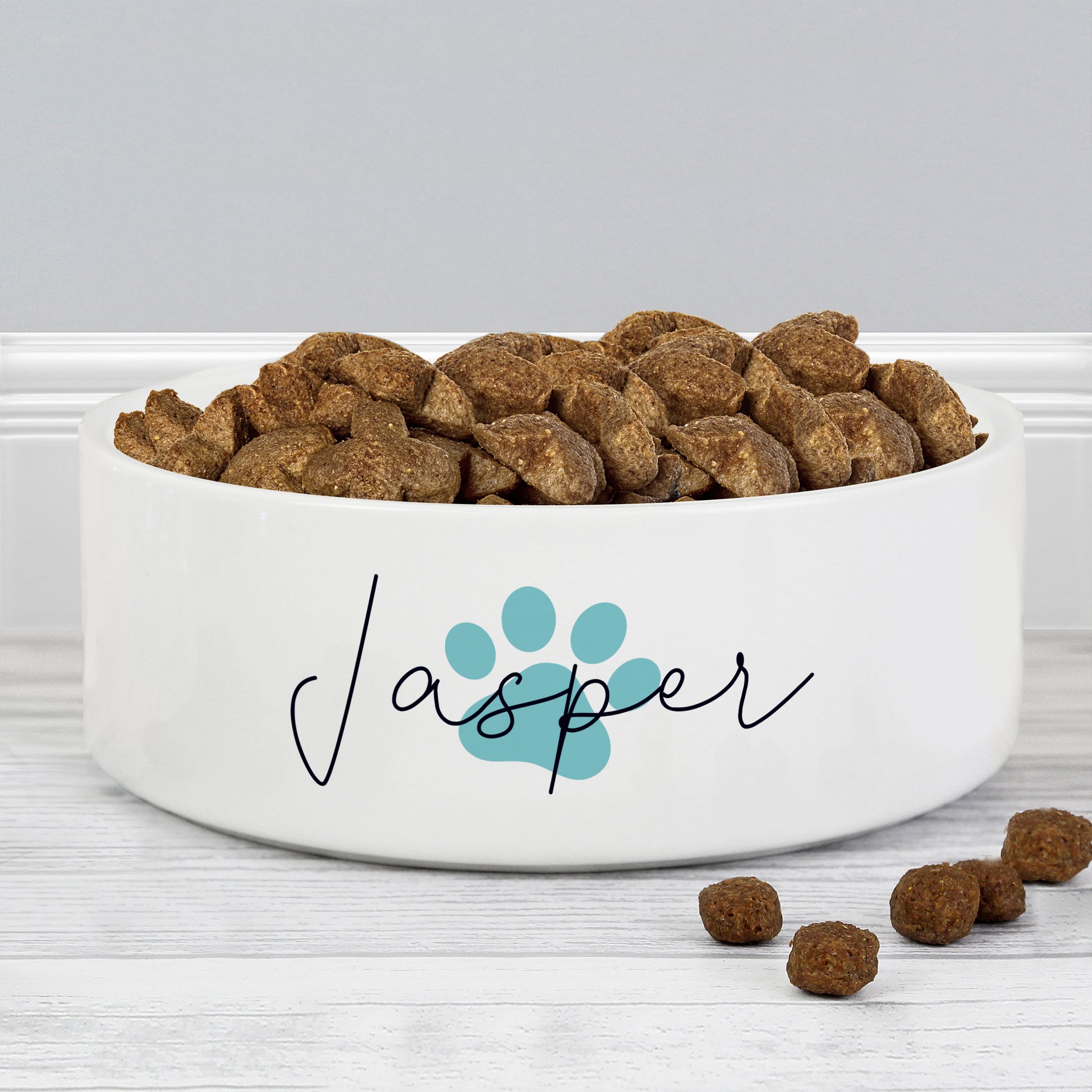 Personalised Blue Paw Print Name 15cm Medium Pet Bowl from Heartfelt Gifts