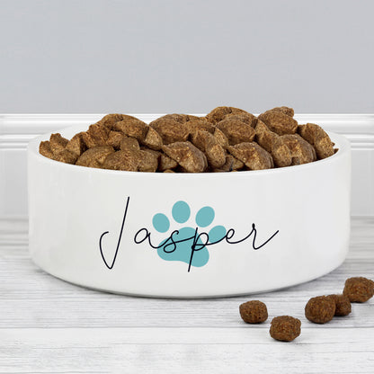 Personalised Blue Paw Print Name 15cm Medium Pet Bowl from Heartfelt Gifts