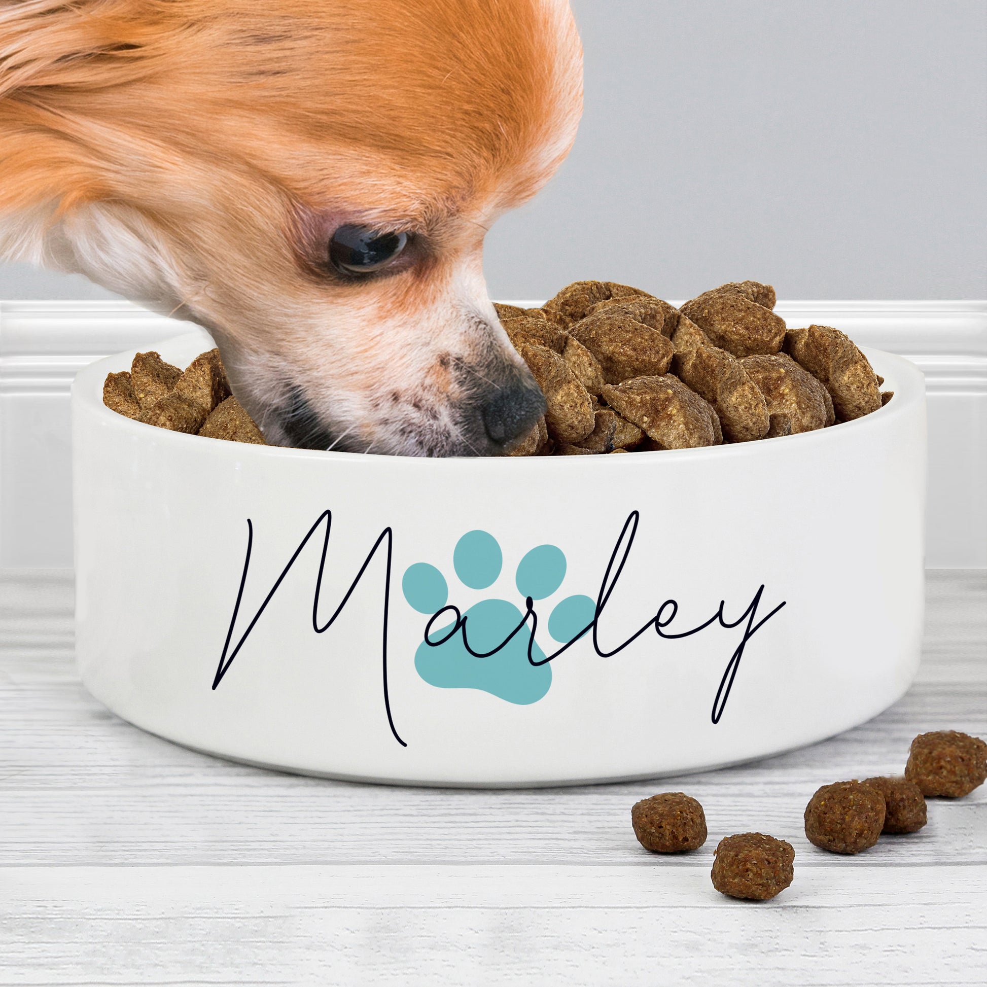 Personalised Blue Paw Print Name 15cm Medium Pet Bowl - image 2
