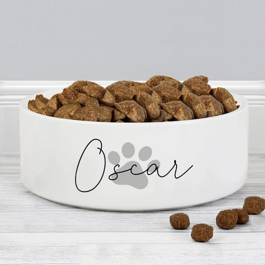 Personalised Grey Paw Print Name 15cm Medium Pet Bowl from Heartfelt Gifts